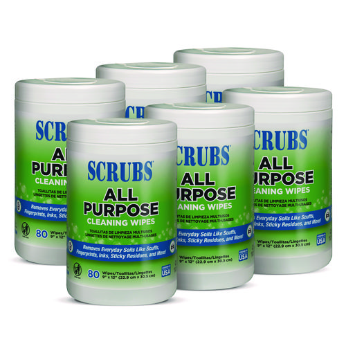 Picture of All Purpose Cleaning Wipes, 9 x 12, Citrus Scent, White, 80 Wipes/Canister, 6 Canisters/Carton