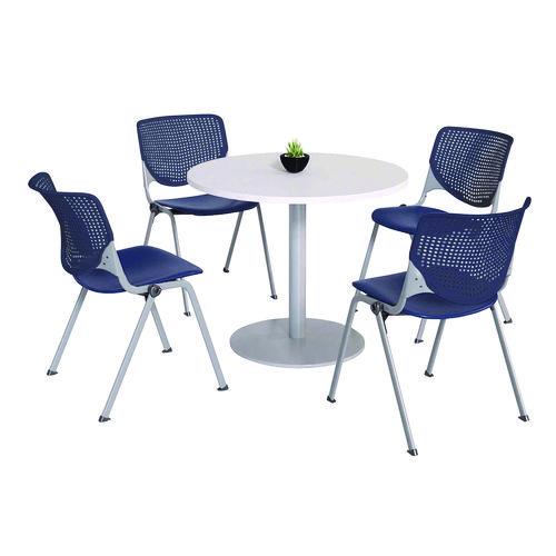 Picture of Pedestal Table with Four Navy Kool Series Chairs, Round, 36" Dia x 29h, Designer White