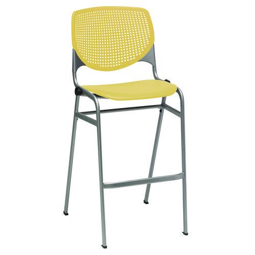 Picture of Pedestal Bistro Table with Four Yellow Kool Series Barstools, Round, 36"Dia x 41h, Designer White