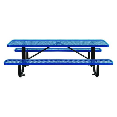 Picture of Expanded Steel Picnic Table, Rectangular, 96 x 62 x 29.5, Blue Top, Blue Base/Legs