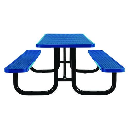 Picture of Expanded Steel Picnic Table, Rectangular, 96 x 62 x 29.5, Blue Top, Blue Base/Legs