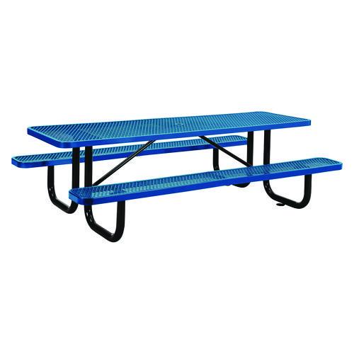 Picture of Expanded Steel Picnic Table, Rectangular, 96 x 62 x 29.5, Blue Top, Blue Base/Legs
