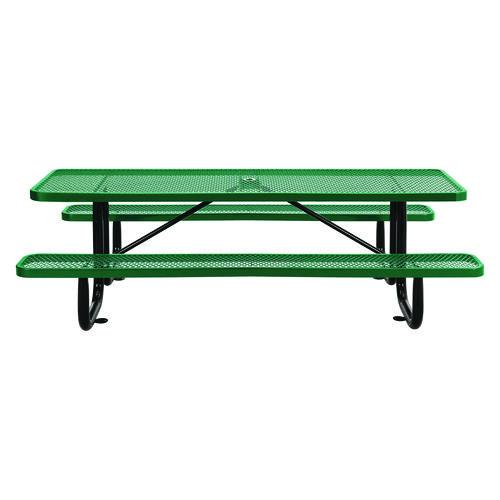 Picture of Expanded Steel Picnic Table, Rectangular, 96 x 62 x 29.5, Green Top, Green Base/Legs