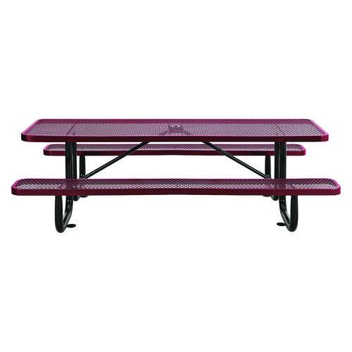Picture of Expanded Steel Picnic Table, Rectangular, 96 x 62 x 29.5, Red Top, Red Base/Legs