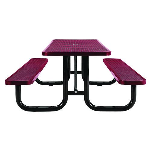 Picture of Expanded Steel Picnic Table, Rectangular, 96 x 62 x 29.5, Red Top, Red Base/Legs
