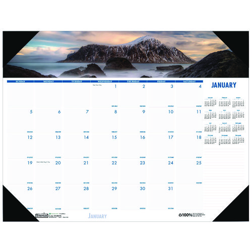 Picture of Earthscapes Recycled Monthly Desk Pad Calendar, Coastlines Photos, 22 x 17, Black Binding/Corners,12-Month (Jan-Dec): 2025