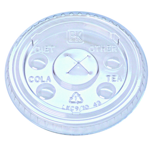 Picture of Kal-Clear/Nexclear Drink Cup Lids, Flat Lid w/X-Style Straw Slot and Flavor Buttons, Fits 9-10 oz Cold Cups, Clear, 2,500/CT