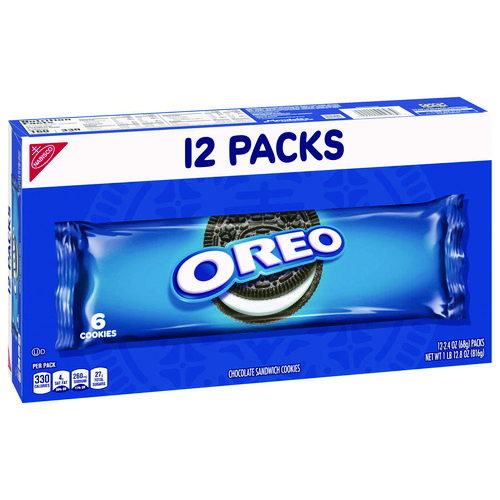 Picture of Oreo Cookies Single Serve Packs, Chocolate, 2.4 oz Pack, 6 Cookies/Pack, 12 Packs/Box