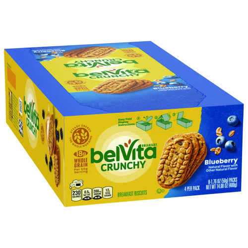 Picture of belVita Breakfast Biscuits, 1.76 oz Pack, Blueberry, 8 Packs/Box, 8 Boxes/Carton