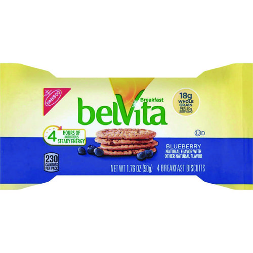 Picture of belVita Breakfast Biscuits, Blueberry, 1.76 oz Pack, 8/Box