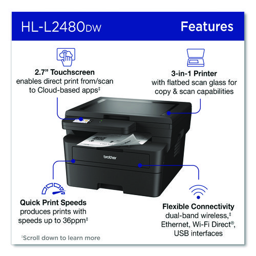 Picture of Wireless HL-L2480DW Compact Monochrome Multi-Function Laser Printer, Copy/Print/Scan