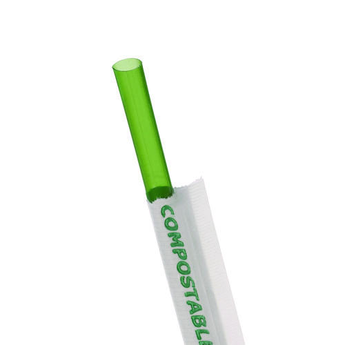 Picture of Wrapped Straw, 7.75", Green, Plastic, 9,600/Carton