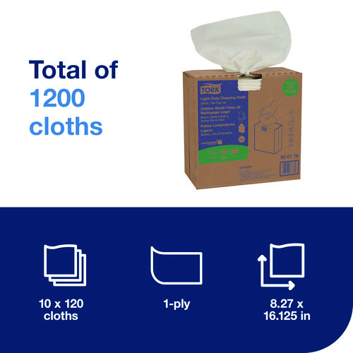 Picture of Light Duty Cleaning Cloth Pop Up Box, 1-Ply, 8.3 x 16.1, White, 120 Cloths/Pack, 10 Packs/Carton