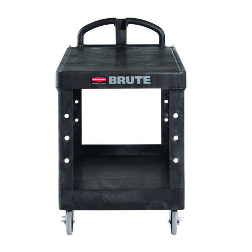 Picture of Heavy-Duty Utility Cart with Flat Shelves, Plastic, 2 Shelves, 500 lb Capacity, 25.25" x 54" x 36", Black