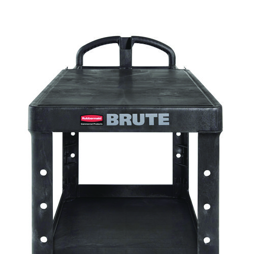 Picture of Heavy-Duty Utility Cart with Flat Shelves, Plastic, 2 Shelves, 500 lb Capacity, 25.25" x 54" x 36", Black