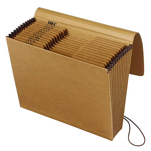 Picture of Kraft Indexed Expanding File, 12 Sections, Elastic Cord Closure, 1/12-Cut Tabs, Letter Size, Brown