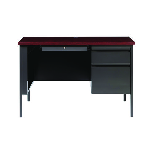 Picture of Single Pedestal Steel Desk, 45" x 24" x 29.5", Mahogany/Charcoal, Charcoal Legs