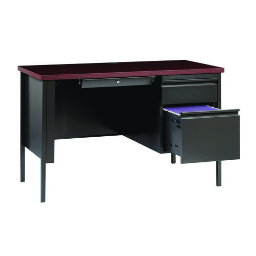 Picture of Single Pedestal Steel Desk, 45" x 24" x 29.5", Mahogany/Charcoal, Charcoal Legs