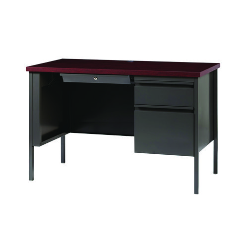 Picture of Single Pedestal Steel Desk, 45" x 24" x 29.5", Mahogany/Charcoal, Charcoal Legs