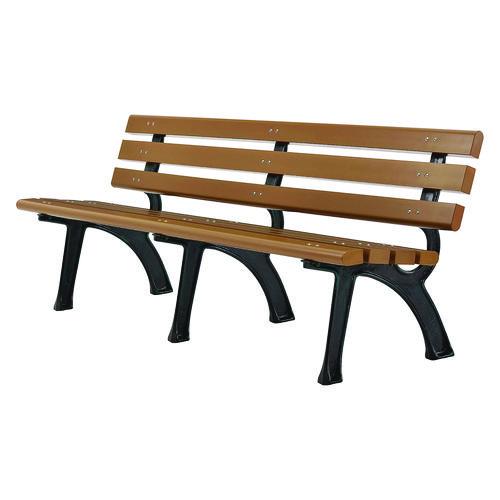 Picture of Recycled Plastic Benches with Back, 72" x 23" x 28", Tan Seat/Back, Black Base