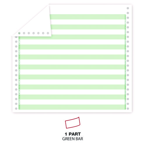 Picture of Printout Paper, 1-Part, 20 lb Bond Weight, 14.88 x 11, White/Green Bar, 2,400/Carton