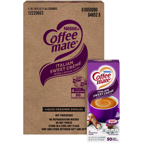 Picture of Liquid Coffee Creamer, Italian Sweet Creme, 0.38 oz Mini Cups, 50/Box, 4 Boxes/Carton, 200 Total/Carton