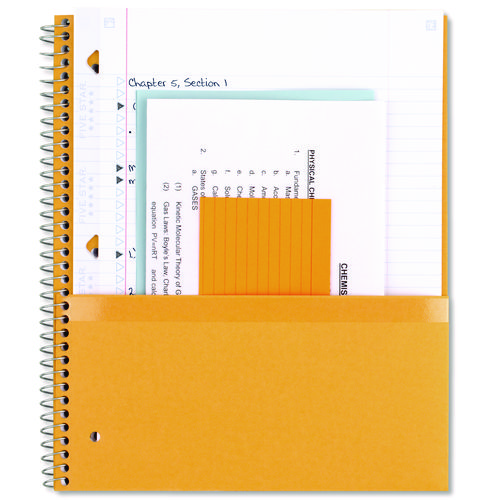 Picture of Wirebound Notebook with Eight Pockets, 5-Subject, Medium/College Rule, Randomly Assorted Cover Color, (200) 11 x 8.5 Sheets