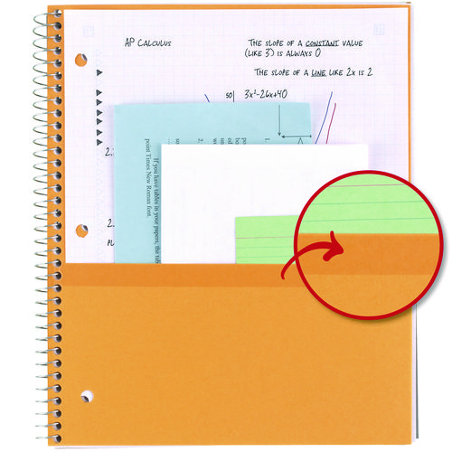 Picture of Wirebound Notebook with 2 Pockets, 1-Subject, Quadrille Rule (4 sq/in), Randomly Assorted Cover Color, (100) 11 x 8.5 Sheets