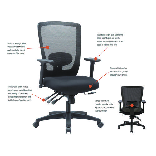 Picture of Alera Envy Series Mesh Mid-Back Multifunction Chair, Supports Up to 250 lb, 17" to 21.5" Seat Height, Black