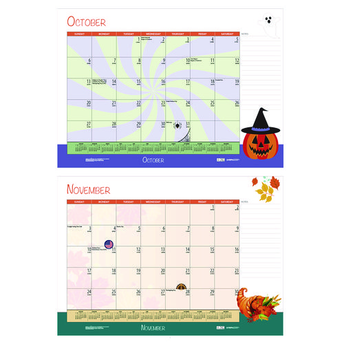 Picture of Academic Year Recycled Desk Pad Calendar, Illustrated Seasons Artwork, 22 x 17, Black Binding, 12-Month (July-June):2024-2025