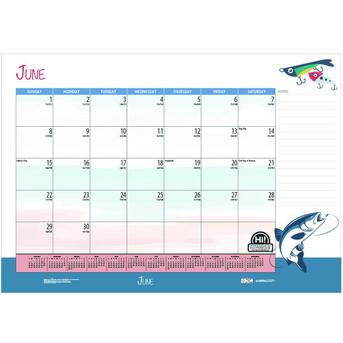 Picture of Academic Year Recycled Desk Pad Calendar, Illustrated Seasons Artwork, 22 x 17, Black Binding, 12-Month (July-June):2024-2025