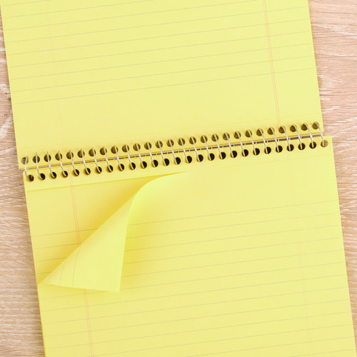 Picture of Stiff-Back Wire Bound Notepad, Wide/Legal Rule, Canary/Blue Cover, 70 Canary-Yellow 8.5 x 11.5 Sheets