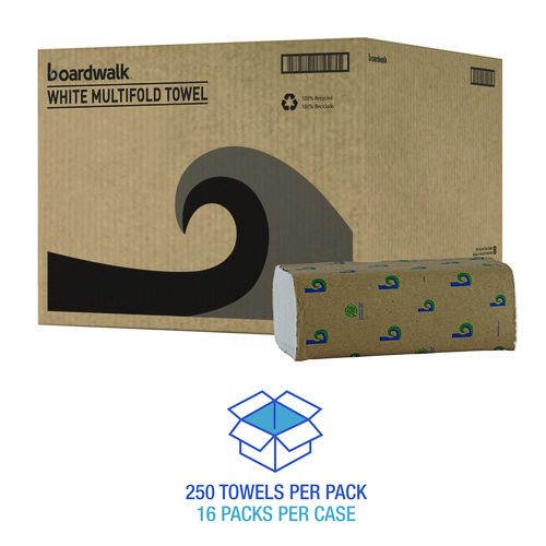 Picture of Boardwalk Green Multifold Towels, 1-Ply, 9.3 x 9.5, Natural White, 250/Pack, 16 Packs/Carton