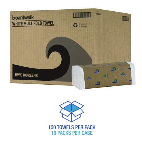 Picture of Boardwalk Green C-Fold Towels, 1-Ply, 10.13 x 12.75, Natural White, 150/Pack, 16 Packs/Carton