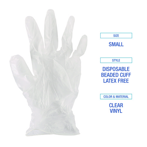 Picture of Exam Vinyl Gloves, Powder/Latex-Free, 3 3/5 mil, Clear, Small, 100/Box