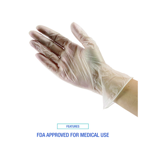 Picture of Exam Vinyl Gloves, Powder/Latex-Free, 3 3/5 mil, Clear, Small, 100/Box