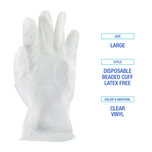 Picture of General Purpose Vinyl Gloves, Powder/Latex-Free, 2.6 mil, Large, Clear, 100/Box