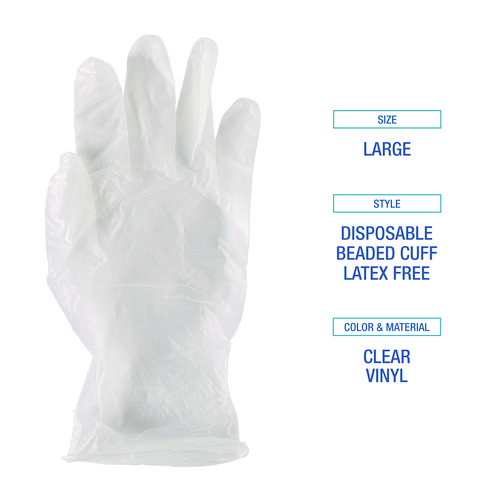 Picture of General Purpose Vinyl Gloves, Powder/Latex-Free, 2.6 mil, Large, Clear, 100/Box, 10 Boxes/Carton