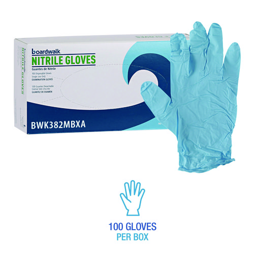 Picture of Disposable Examination Nitrile Gloves, Medium, Blue, 5 mil, 100/Box