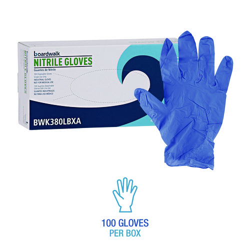 Picture of Disposable General-Purpose Nitrile Gloves, Large, Blue, 4 mil, 100/Box