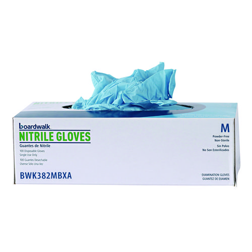 Picture of Disposable Examination Nitrile Gloves, Medium, Blue, 5 mil, 100/Box