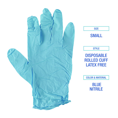 Picture of Disposable Examination Nitrile Gloves, Small, Blue, 5 mil, 100/Box