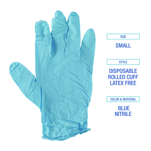 Picture of Disposable Examination Nitrile Gloves, Small, Blue, 5 mil, 1,000/Carton