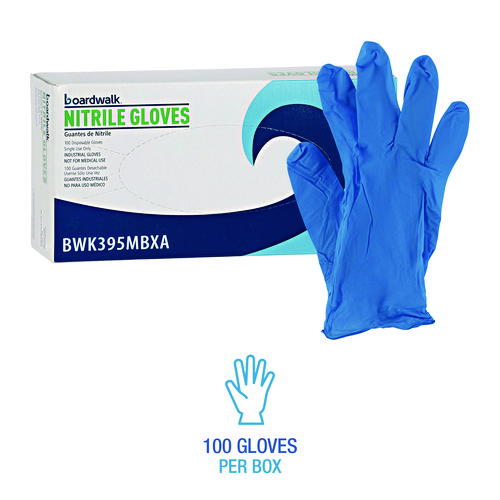 Picture of Disposable Powder-Free Nitrile Gloves, Medium, Blue, 5 mil, 100/Box