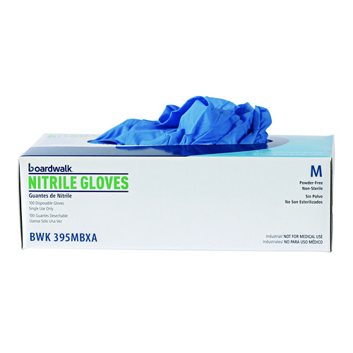 Picture of Disposable Powder-Free Nitrile Gloves, Medium, Blue, 5 mil, 100/Box