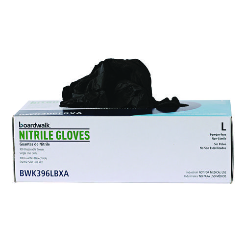 Picture of Disposable General-Purpose Powder-Free Nitrile Gloves, Large, Black, 4.4 mil, 100/Box