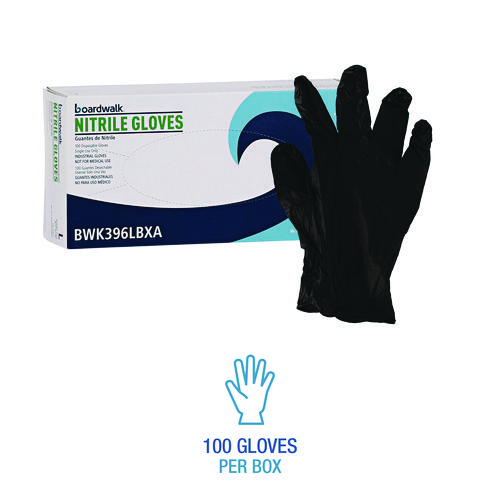 Picture of Disposable General-Purpose Powder-Free Nitrile Gloves, Large, Black, 4.4 mil, 100/Box