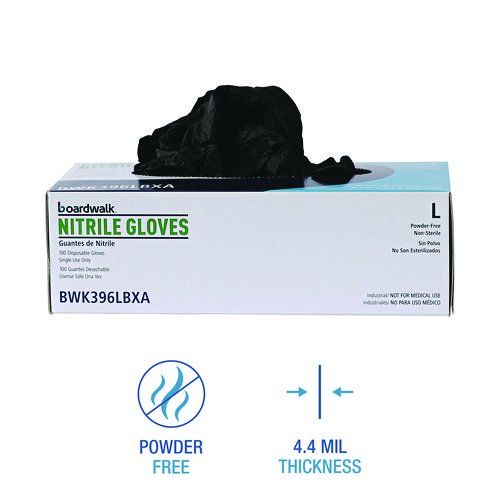 Picture of Disposable General-Purpose Powder-Free Nitrile Gloves, Large, Black, 4.4 mil, 100/Box