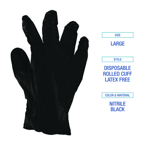 Picture of Disposable General-Purpose Powder-Free Nitrile Gloves, Large, Black, 4.4 mil, 100/Box