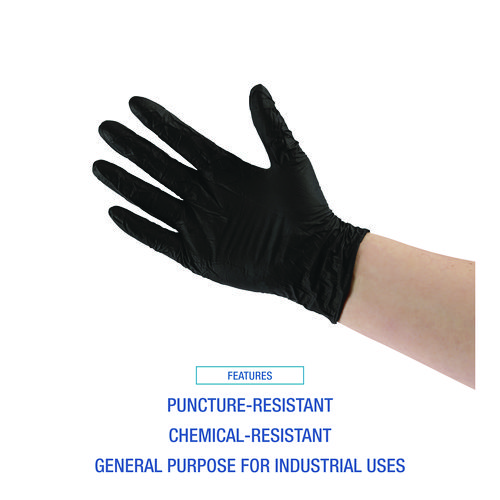 Picture of Disposable General-Purpose Powder-Free Nitrile Gloves, Large, Black, 4.4 mil, 100/Box